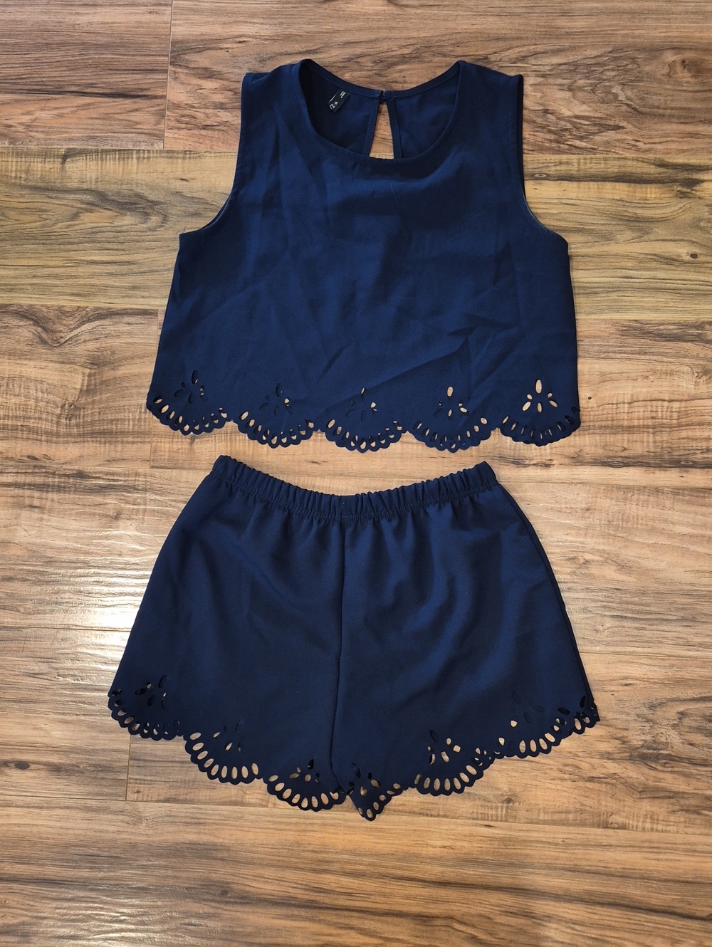 💙 Navy Eyelet Crop Top & Shorts Set